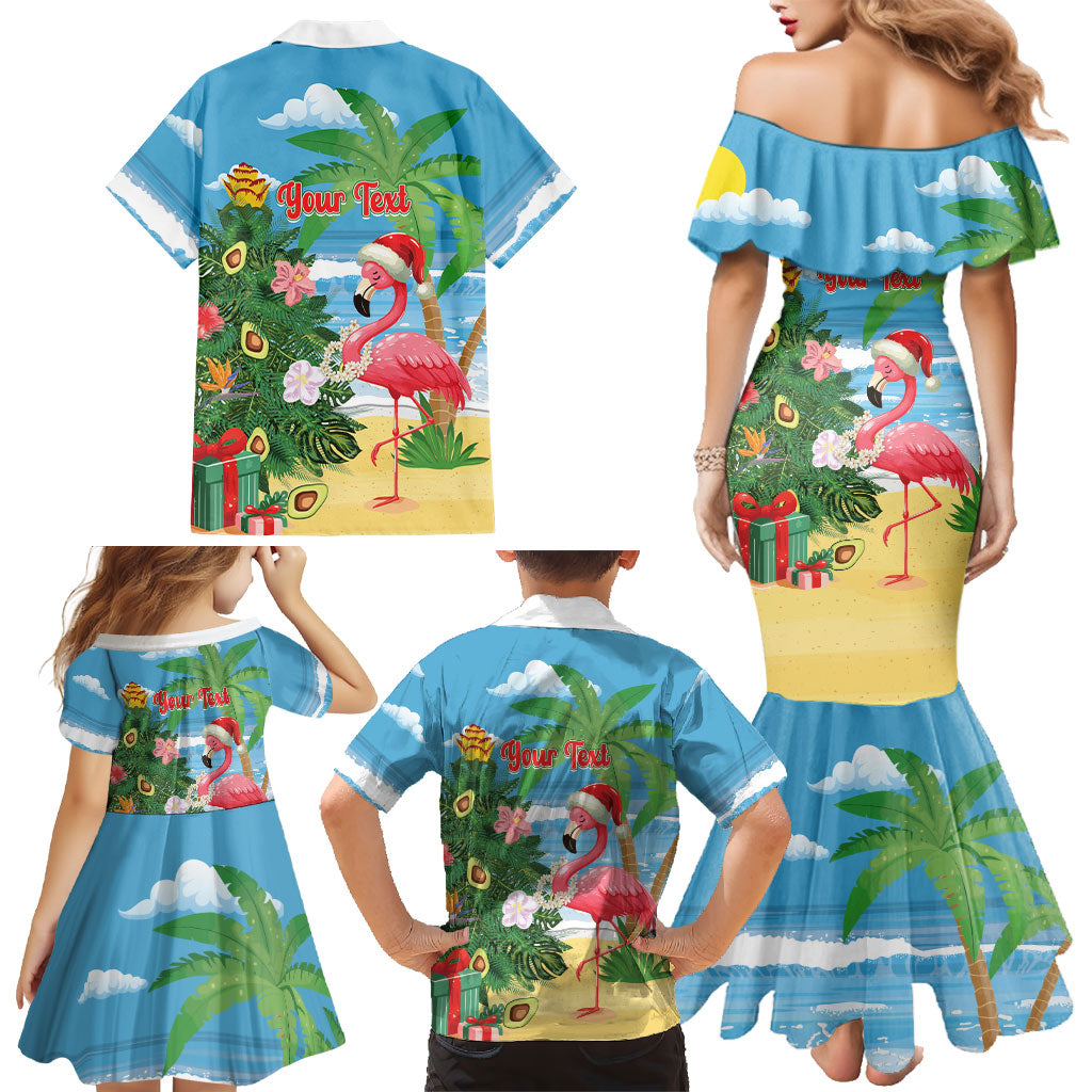 Flamingo Hawaii Summer Christmas Personalized Family Matching Mermaid Dress and Hawaiian Shirt Mele Kalikimaka Beachy Vibes