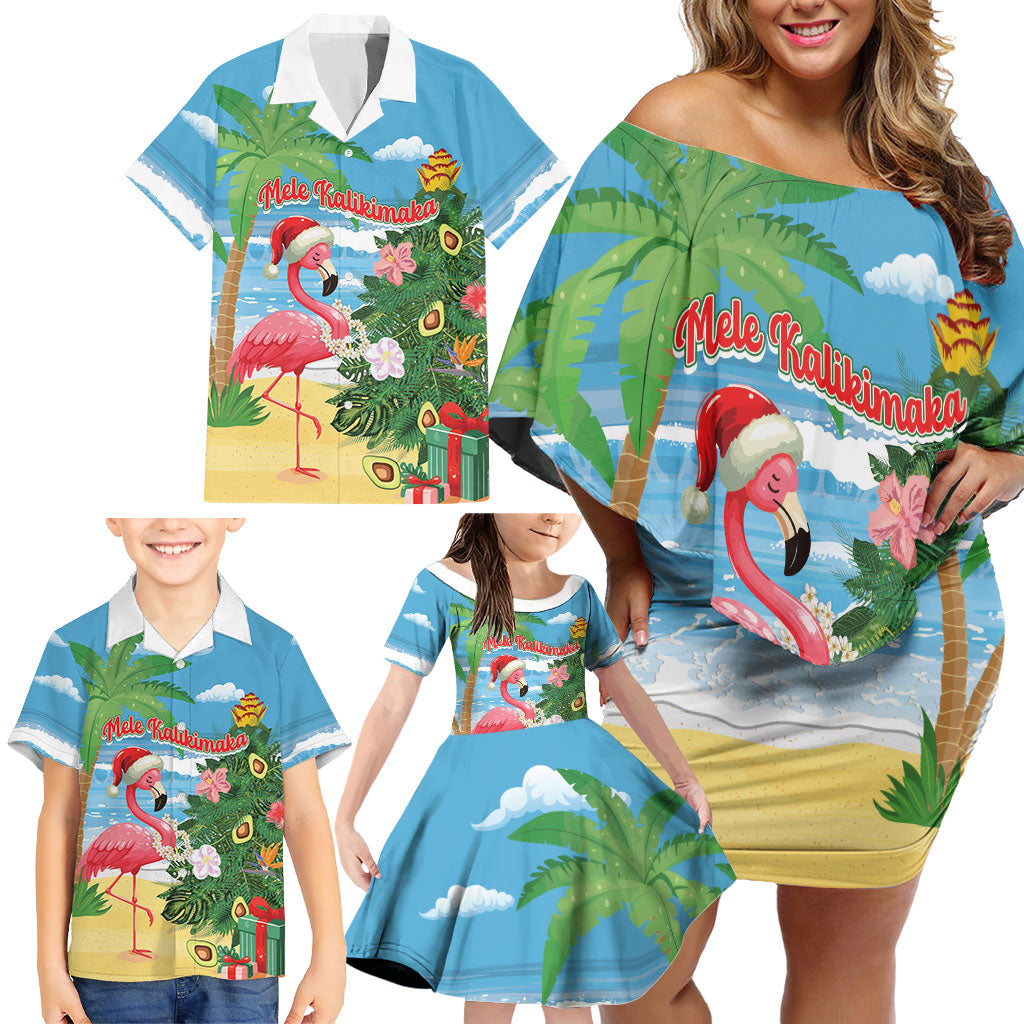 Flamingo Hawaii Summer Christmas Personalized Family Matching Off Shoulder Short Dress and Hawaiian Shirt Mele Kalikimaka Beachy Vibes LT14 - Polynesian Pride