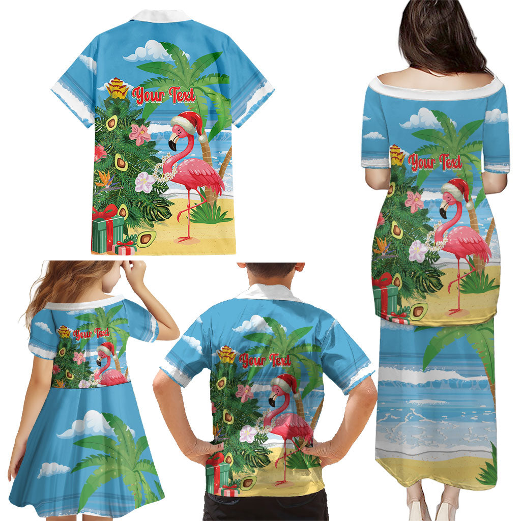 Flamingo Hawaii Summer Christmas Personalized Family Matching Puletasi and Hawaiian Shirt Mele Kalikimaka Beachy Vibes