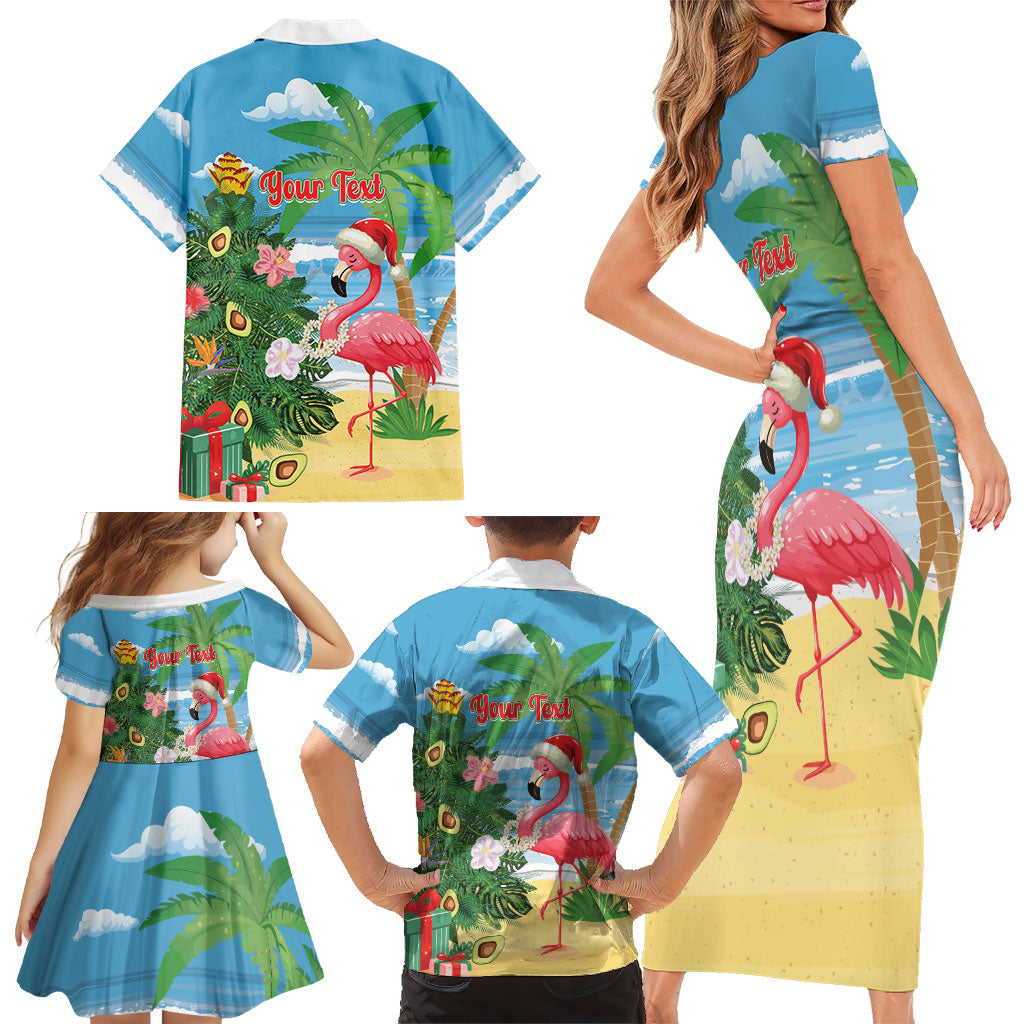 Flamingo Hawaii Summer Christmas Personalized Family Matching Short Sleeve Bodycon Dress and Hawaiian Shirt Mele Kalikimaka Beachy Vibes