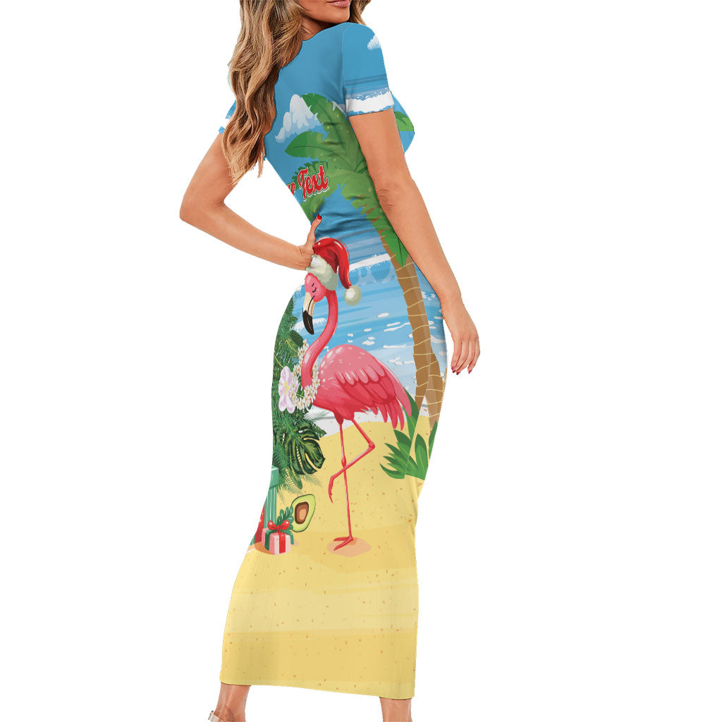 Flamingo Hawaii Summer Christmas Personalized Family Matching Short Sleeve Bodycon Dress and Hawaiian Shirt Mele Kalikimaka Beachy Vibes
