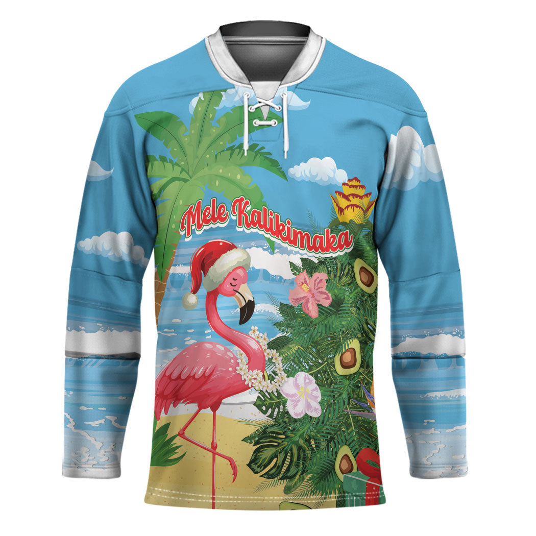 Flamingo Hawaii Summer Christmas Personalized Hockey Jersey Mele Kalikimaka Beachy Vibes