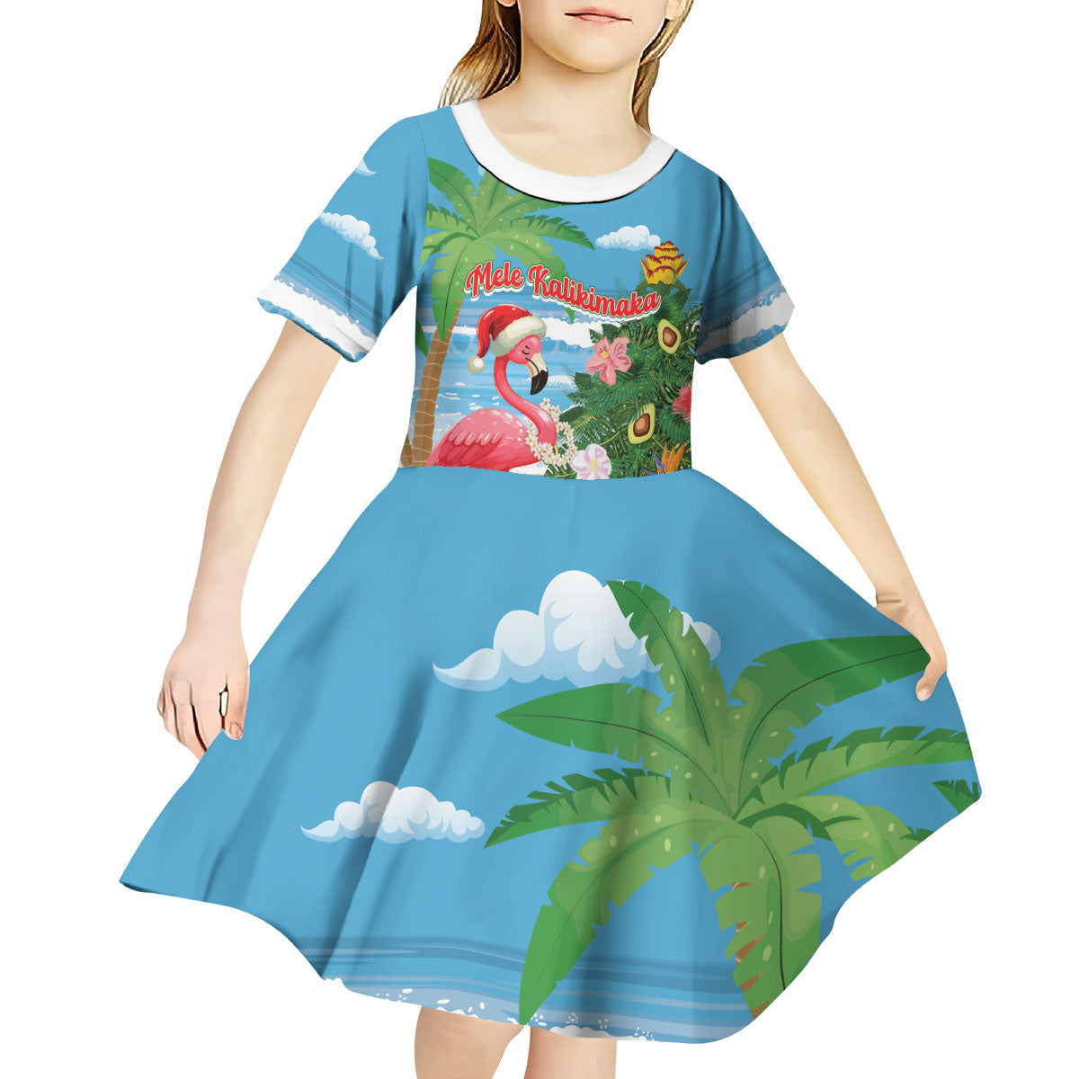 Flamingo Hawaii Summer Christmas Personalized Kid Short Sleeve Dress Mele Kalikimaka Beachy Vibes