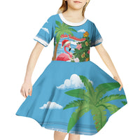 Flamingo Hawaii Summer Christmas Personalized Kid Short Sleeve Dress Mele Kalikimaka Beachy Vibes