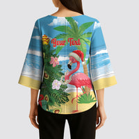 Flamingo Hawaii Summer Christmas Personalized Kimono Sleeve Blouse Mele Kalikimaka Beachy Vibes