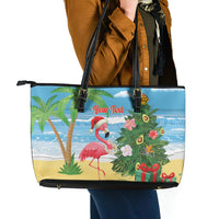 Flamingo Hawaii Summer Christmas Personalized Leather Tote Bag Mele Kalikimaka Beachy Vibes