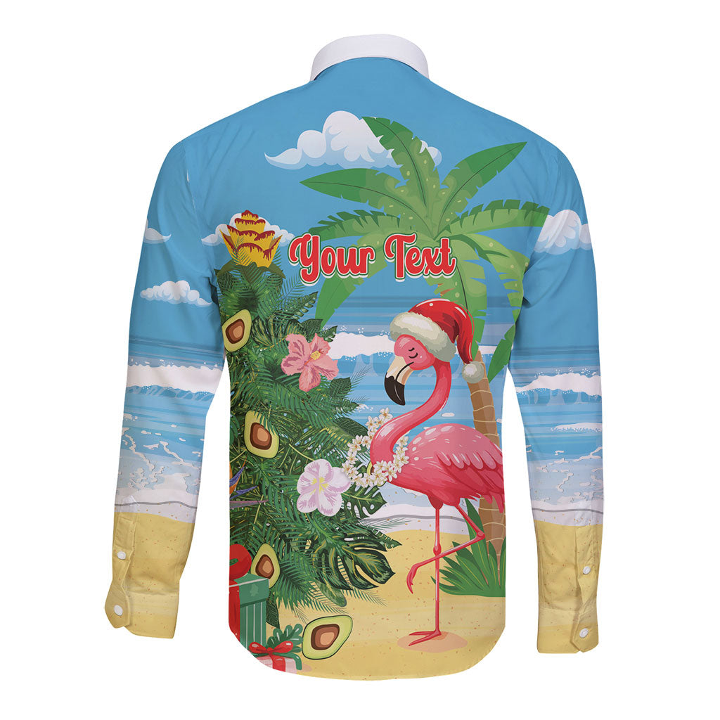 Flamingo Hawaii Summer Christmas Personalized Long Sleeve Button Shirt Mele Kalikimaka Beachy Vibes