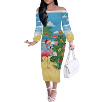 Flamingo Hawaii Summer Christmas Personalized Off The Shoulder Long Sleeve Dress Mele Kalikimaka Beachy Vibes