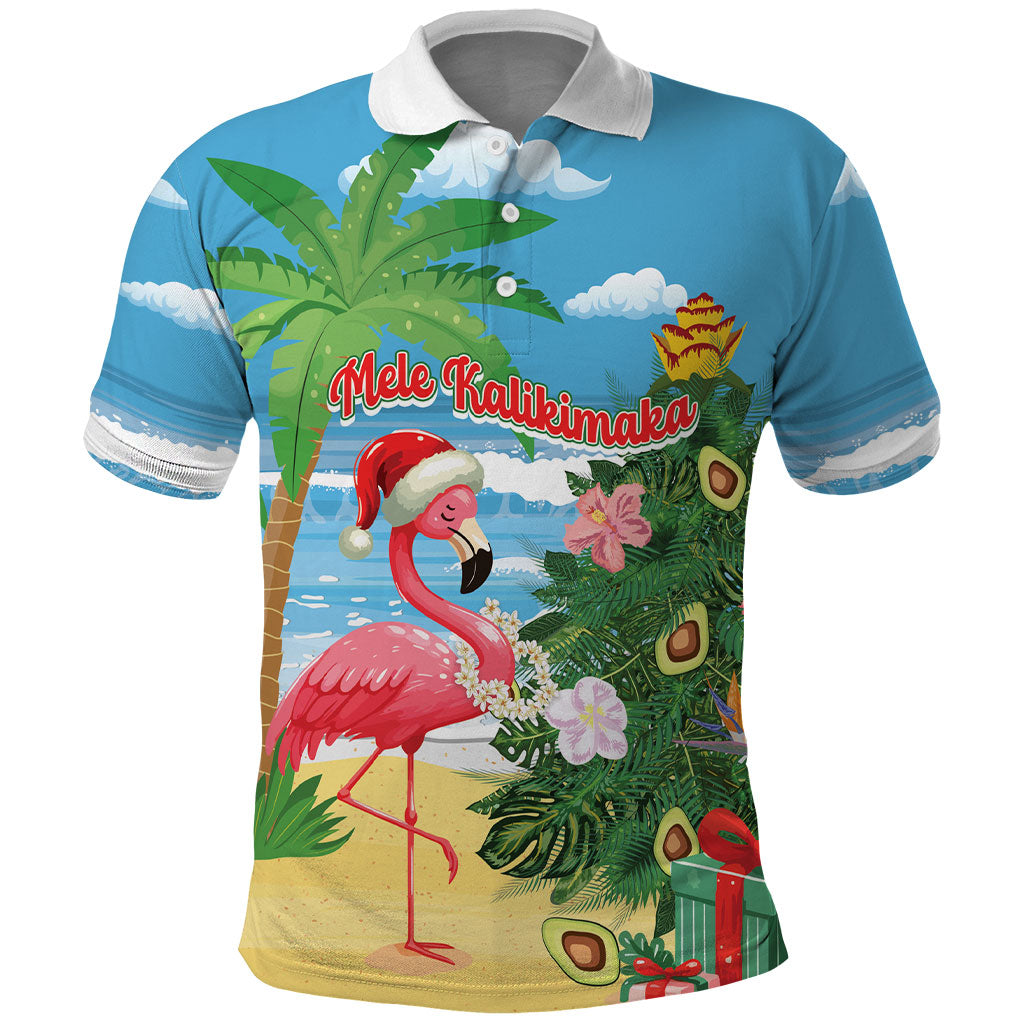 Flamingo Hawaii Summer Christmas Personalized Polo Shirt Mele Kalikimaka Beachy Vibes
