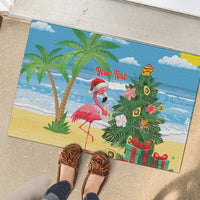 Flamingo Hawaii Summer Christmas Personalized Rubber Doormat Mele Kalikimaka Beachy Vibes