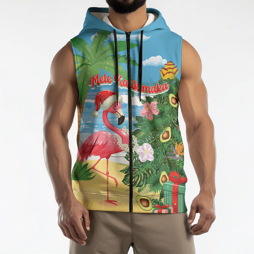 Flamingo Hawaii Summer Christmas Personalized Sleeveless Zip Hoodie Mele Kalikimaka Beachy Vibes
