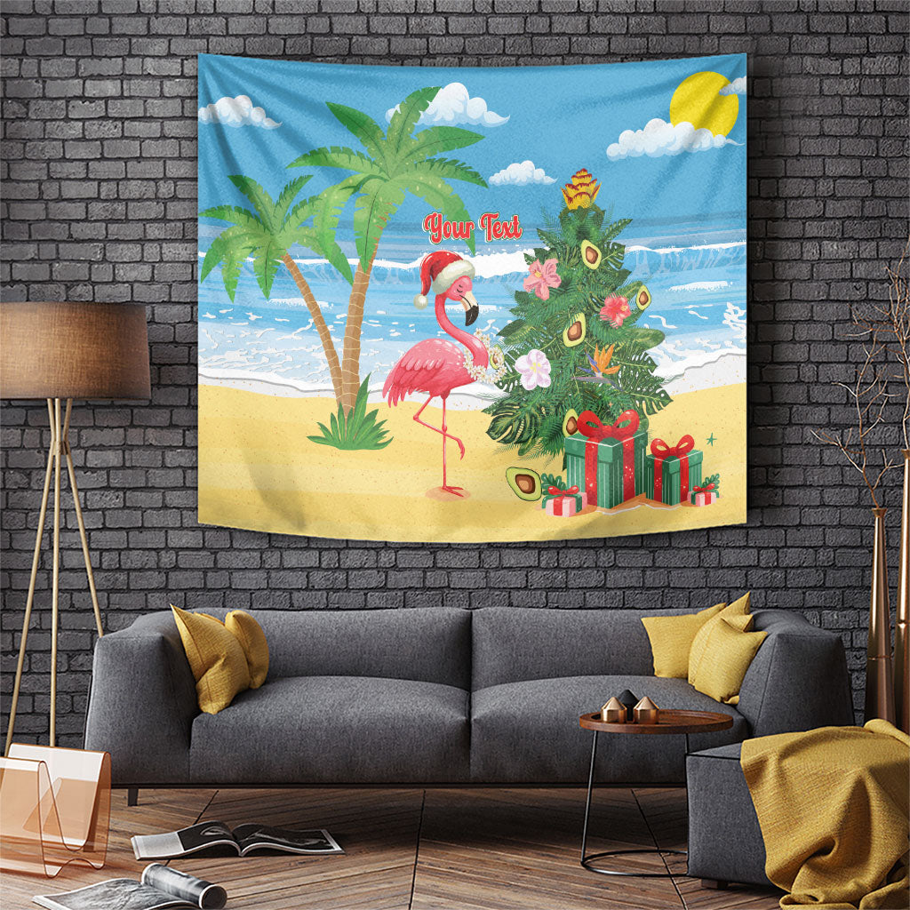 Flamingo Hawaii Summer Christmas Personalized Tapestry Mele Kalikimaka Beachy Vibes LT14 Blue - Polynesian Pride