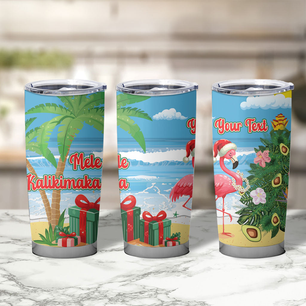 Flamingo Hawaii Summer Christmas Personalized Tumbler Cup Mele Kalikimaka Beachy Vibes