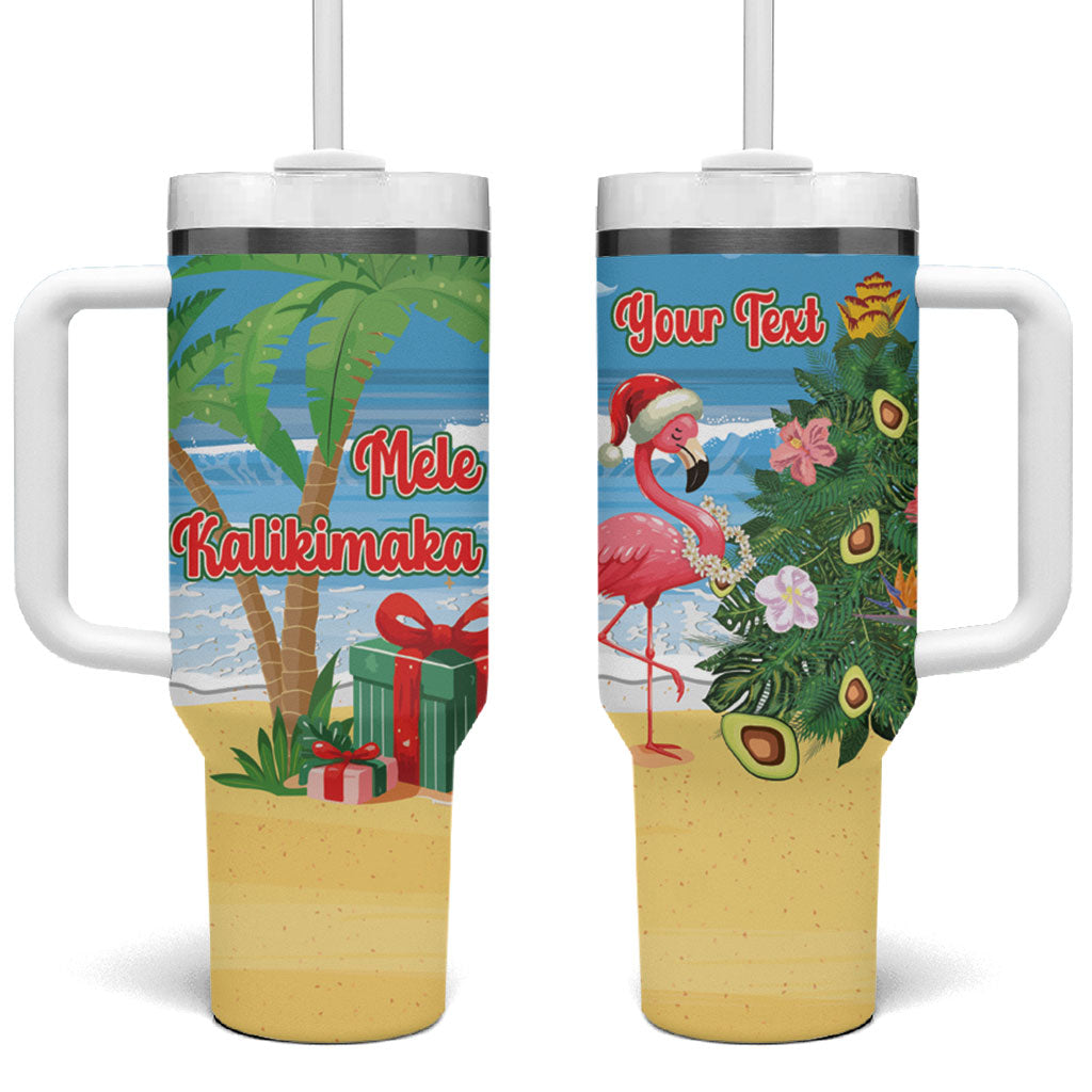 Flamingo Hawaii Summer Christmas Personalized Tumbler With Handle Mele Kalikimaka Beachy Vibes