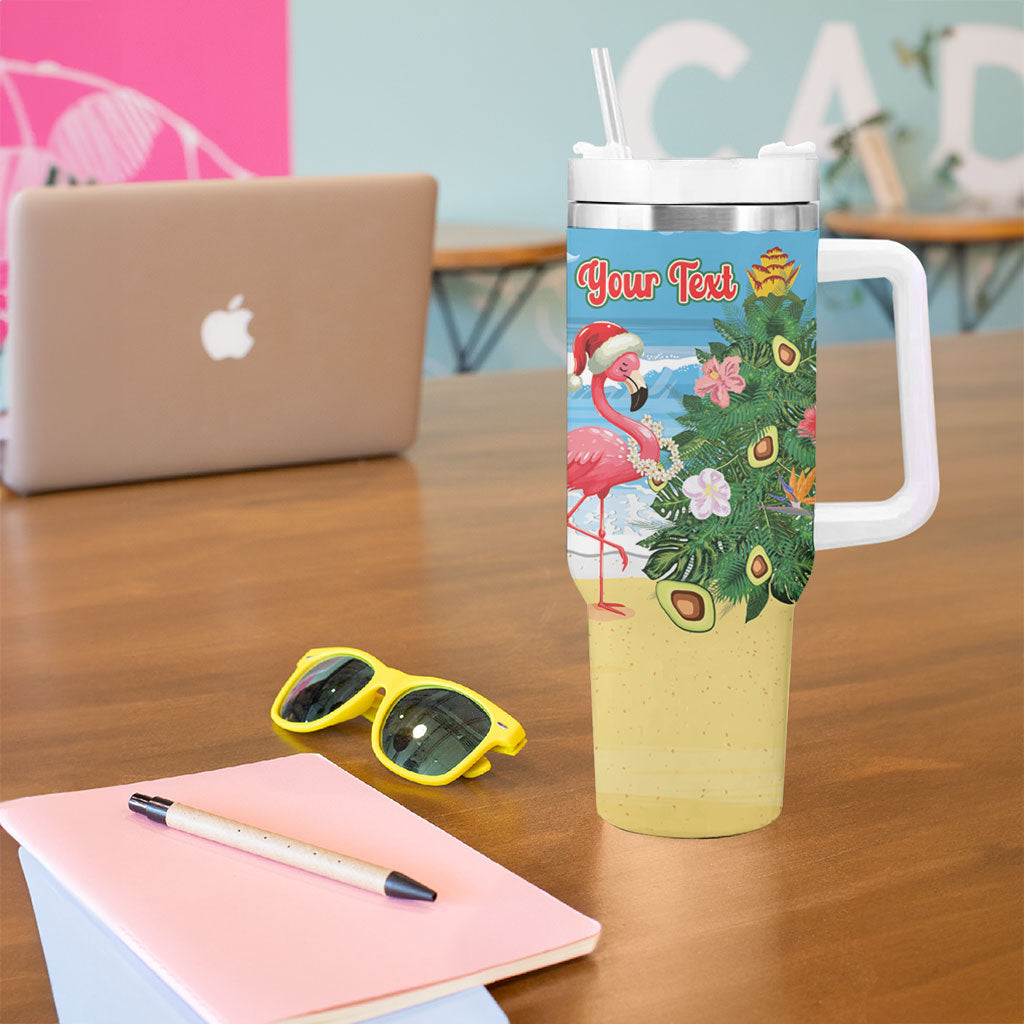 Flamingo Hawaii Summer Christmas Personalized Tumbler With Handle Mele Kalikimaka Beachy Vibes