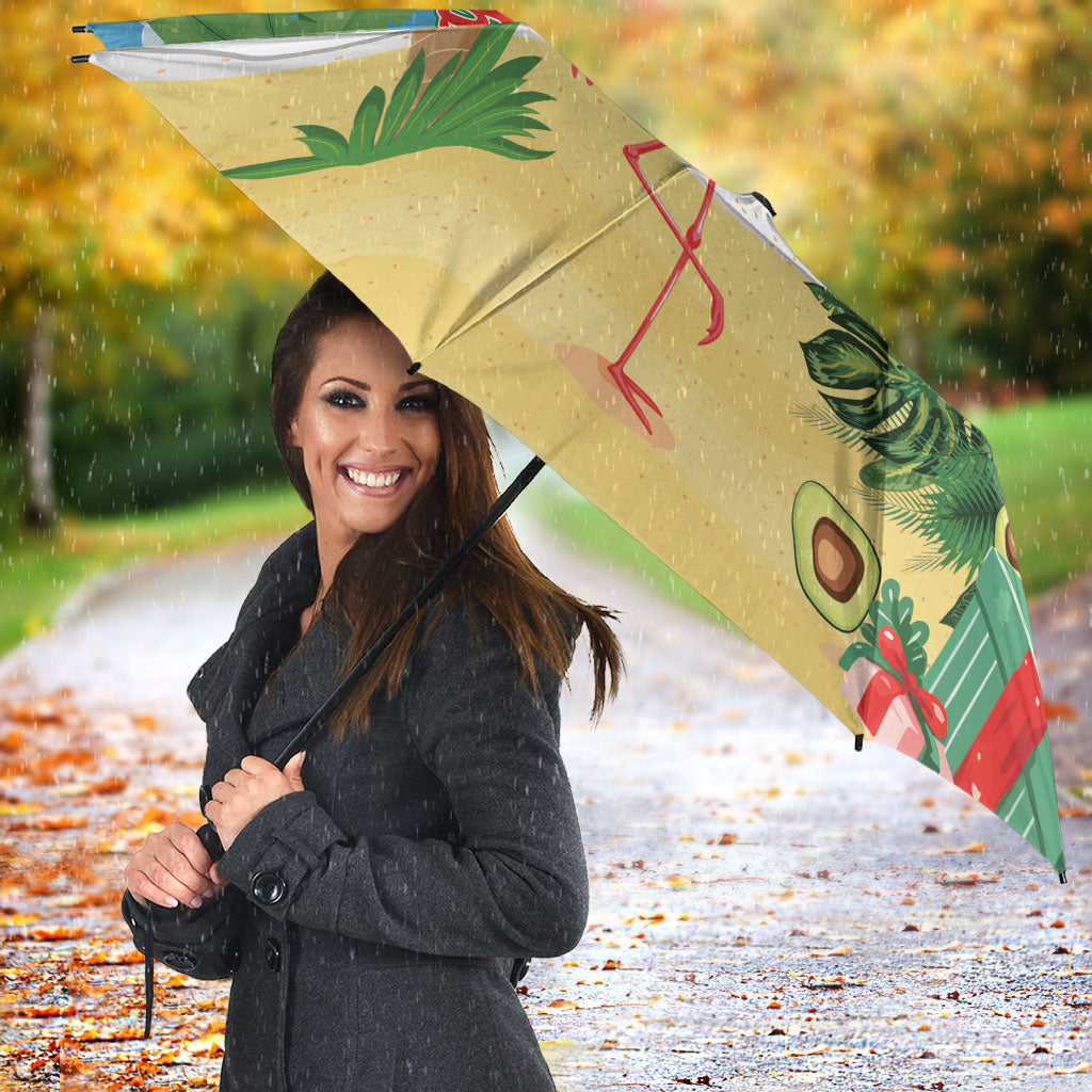 Flamingo Hawaii Summer Christmas Personalized Umbrella Mele Kalikimaka Beachy Vibes