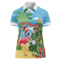 Flamingo Hawaii Summer Christmas Personalized Women Polo Shirt Mele Kalikimaka Beachy Vibes