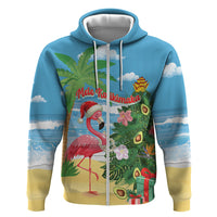 Flamingo Hawaii Summer Christmas Personalized Zip Hoodie Mele Kalikimaka Beachy Vibes