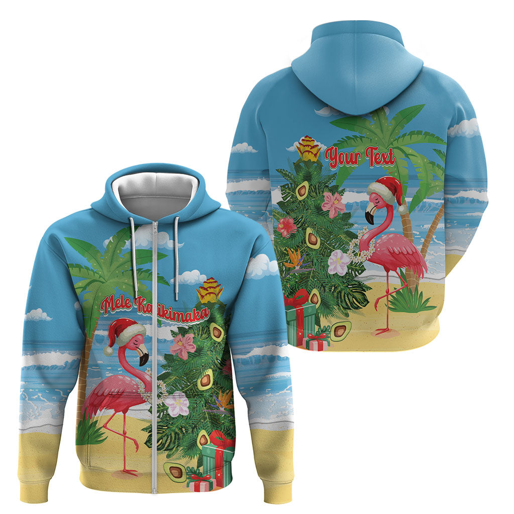 Flamingo Hawaii Summer Christmas Personalized Zip Hoodie Mele Kalikimaka Beachy Vibes