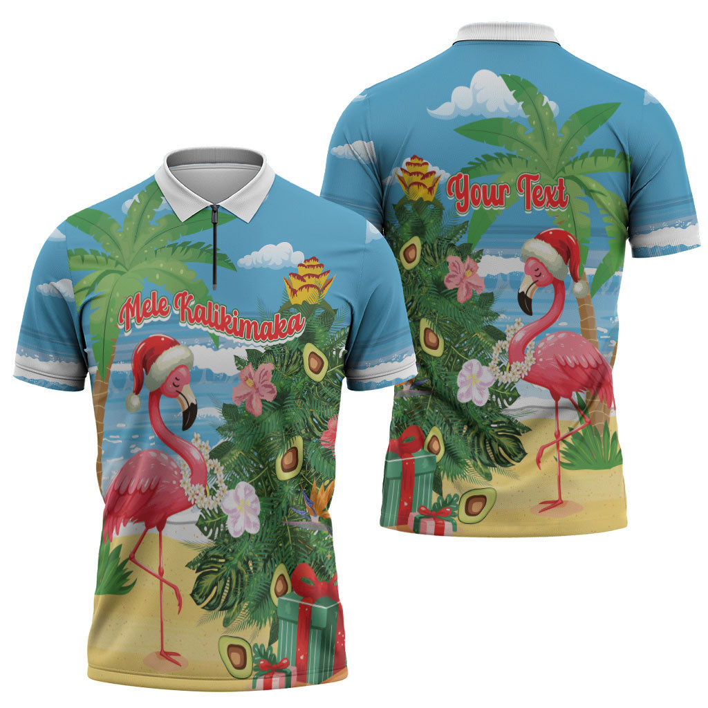 Flamingo Hawaii Summer Christmas Personalized Zipper Polo Shirt Mele Kalikimaka Beachy Vibes