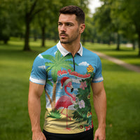 Flamingo Hawaii Summer Christmas Personalized Zipper Polo Shirt Mele Kalikimaka Beachy Vibes