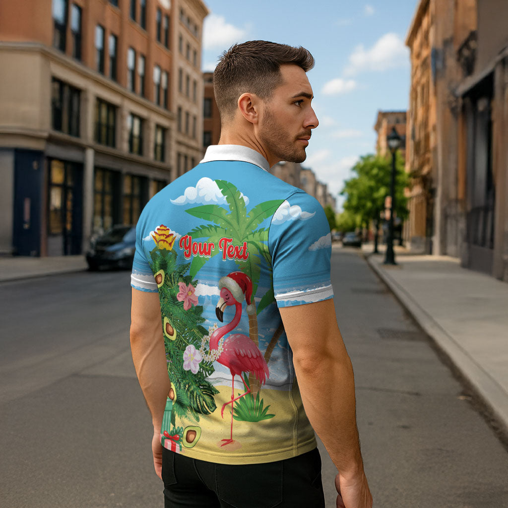 Flamingo Hawaii Summer Christmas Personalized Zipper Polo Shirt Mele Kalikimaka Beachy Vibes