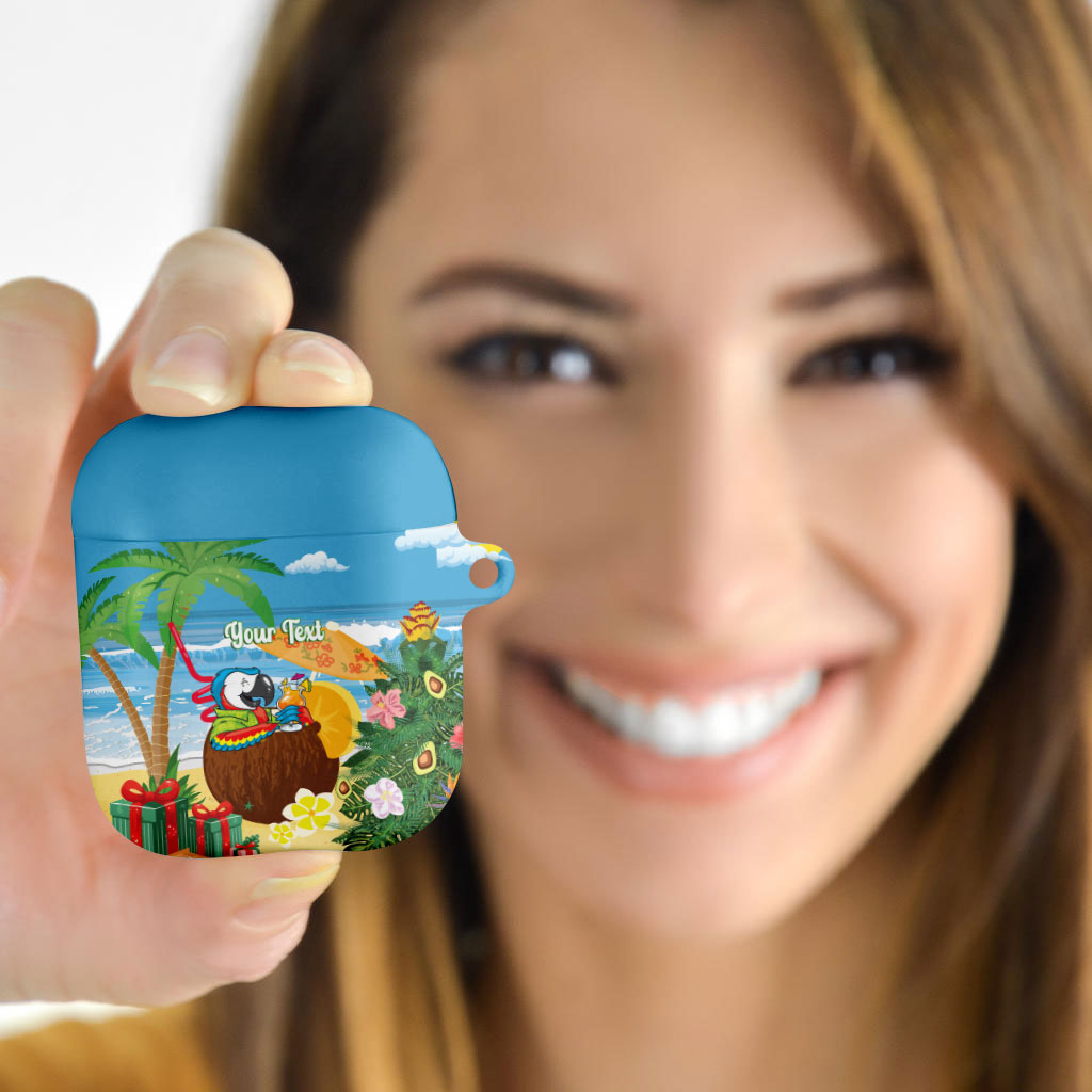 Chilling Parrot Hawaii Summer Christmas Personalized AirPods Case It's 5 O'Clock Somewhere Beachy Vibes