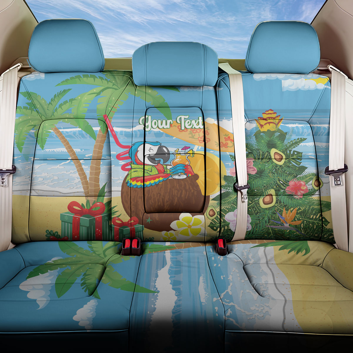 Chilling Parrot Hawaii Summer Christmas Personalized Back Car Seat Cover It's 5 O'Clock Somewhere Beachy Vibes