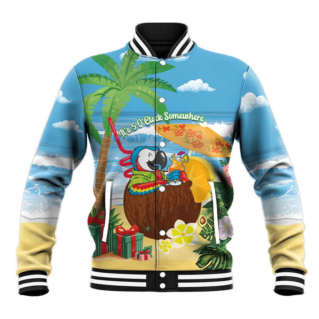 Chilling Parrot Hawaii Summer Christmas Personalized Baseball Jacket It's 5 O'Clock Somewhere Beachy Vibes LT14 Unisex Blue - Polynesian Pride