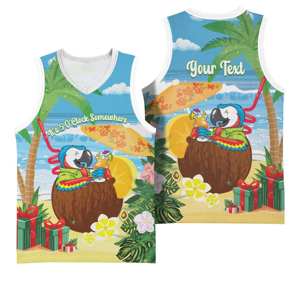 Chilling Parrot Hawaii Summer Christmas Personalized Basketball Jersey It's 5 O'Clock Somewhere Beachy Vibes