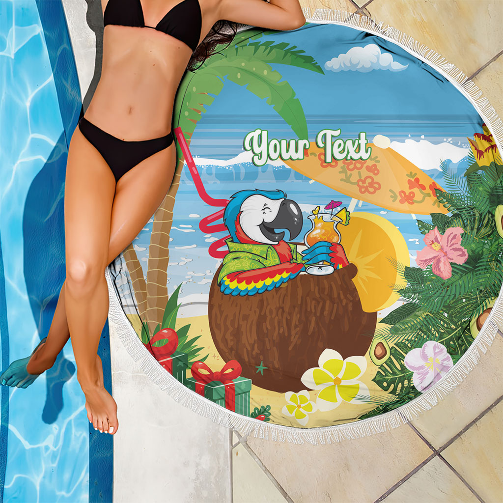 Chilling Parrot Hawaii Summer Christmas Personalized Beach Blanket It's 5 O'Clock Somewhere Beachy Vibes