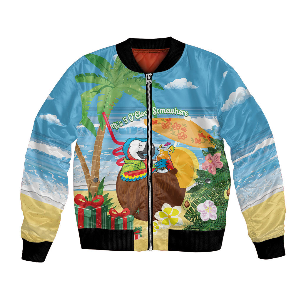 Chilling Parrot Hawaii Summer Christmas Personalized Bomber Jacket It's 5 O'Clock Somewhere Beachy Vibes