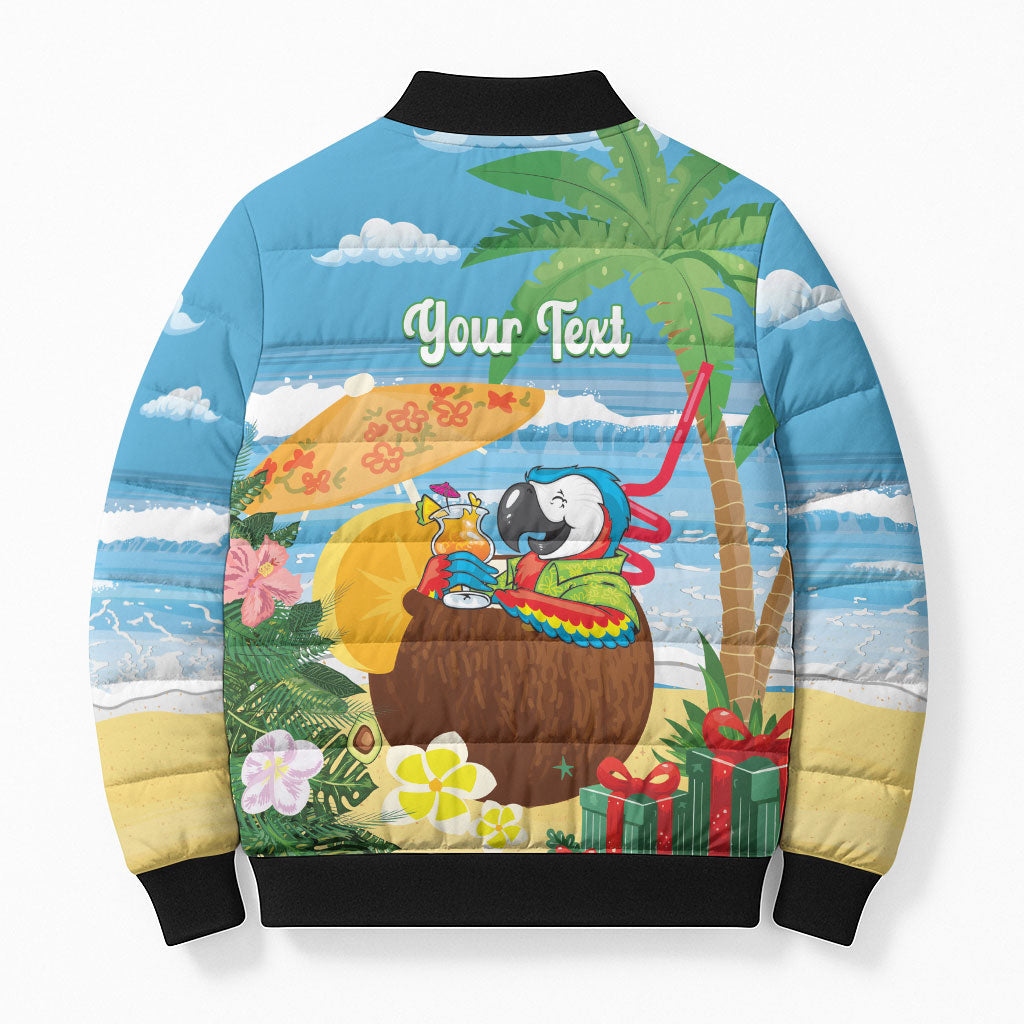 Chilling Parrot Hawaii Summer Christmas Personalized Bomber Puffer Jacket It's 5 O'Clock Somewhere Beachy Vibes