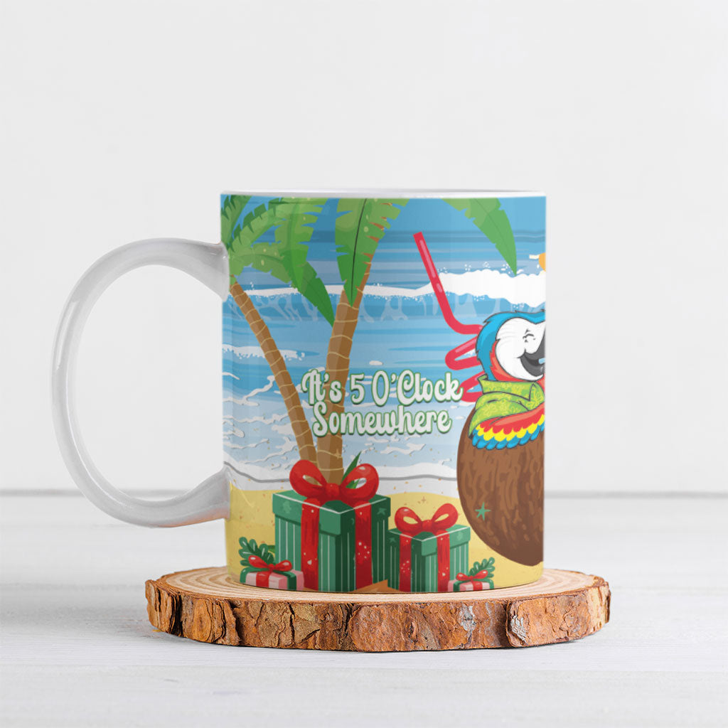 Chilling Parrot Hawaii Summer Christmas Personalized Ceramic Mug It's 5 O'Clock Somewhere Beachy Vibes