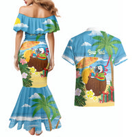 Chilling Parrot Hawaii Summer Christmas Personalized Couples Matching Mermaid Dress and Hawaiian Shirt It's 5 O'Clock Somewhere Beachy Vibes
