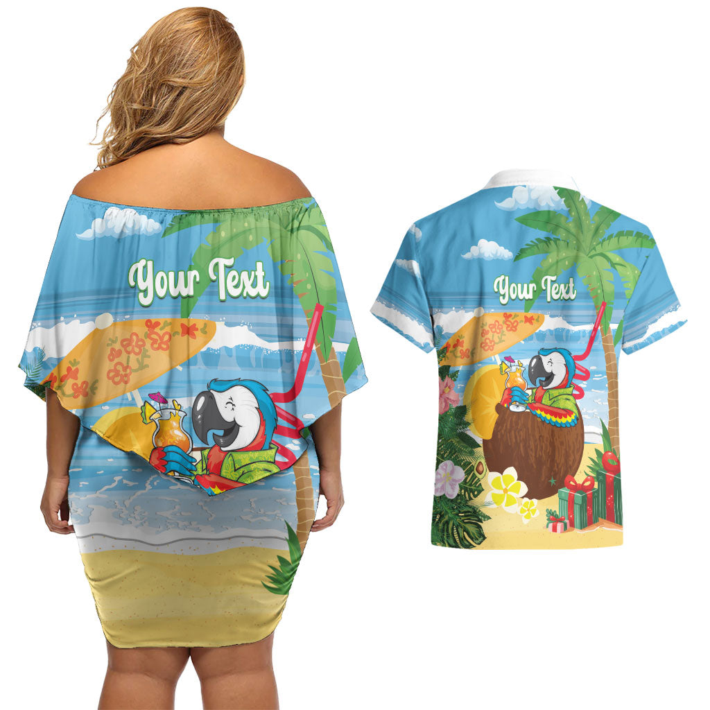 Chilling Parrot Hawaii Summer Christmas Personalized Couples Matching Off Shoulder Short Dress and Hawaiian Shirt It's 5 O'Clock Somewhere Beachy Vibes