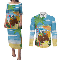 Chilling Parrot Hawaii Summer Christmas Personalized Couples Matching Puletasi and Long Sleeve Button Shirt It's 5 O'Clock Somewhere Beachy Vibes