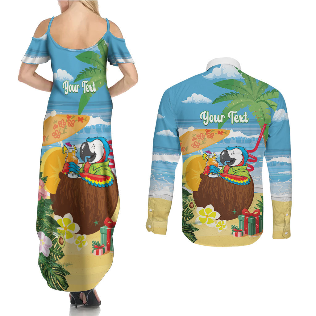 Chilling Parrot Hawaii Summer Christmas Personalized Couples Matching Summer Maxi Dress and Long Sleeve Button Shirt It's 5 O'Clock Somewhere Beachy Vibes