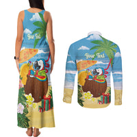 Chilling Parrot Hawaii Summer Christmas Personalized Couples Matching Tank Maxi Dress and Long Sleeve Button Shirt It's 5 O'Clock Somewhere Beachy Vibes