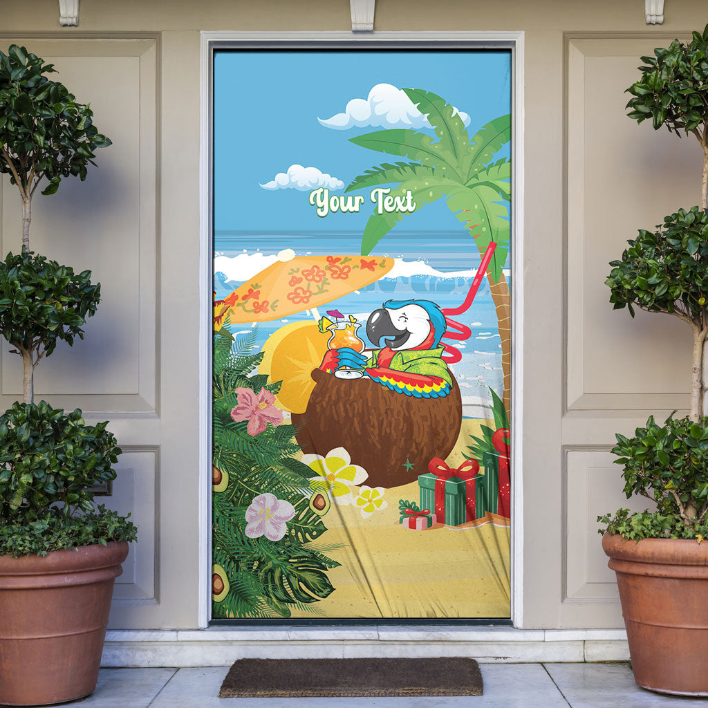 Chilling Parrot Hawaii Summer Christmas Personalized Door Cover It's 5 O'Clock Somewhere Beachy Vibes