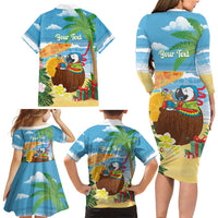 Chilling Parrot Hawaii Summer Christmas Personalized Family Matching Long Sleeve Bodycon Dress and Hawaiian Shirt It's 5 O'Clock Somewhere Beachy Vibes
