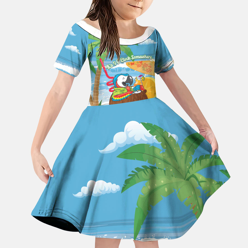 Chilling Parrot Hawaii Summer Christmas Personalized Family Matching Off Shoulder Maxi Dress and Hawaiian Shirt It's 5 O'Clock Somewhere Beachy Vibes