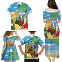 Chilling Parrot Hawaii Summer Christmas Personalized Family Matching Puletasi and Hawaiian Shirt It's 5 O'Clock Somewhere Beachy Vibes