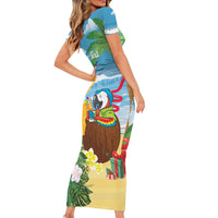 Chilling Parrot Hawaii Summer Christmas Personalized Family Matching Short Sleeve Bodycon Dress and Hawaiian Shirt It's 5 O'Clock Somewhere Beachy Vibes