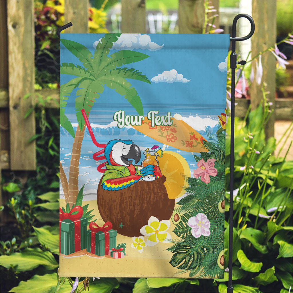 Chilling Parrot Hawaii Summer Christmas Personalized Garden Flag It's 5 O'Clock Somewhere Beachy Vibes