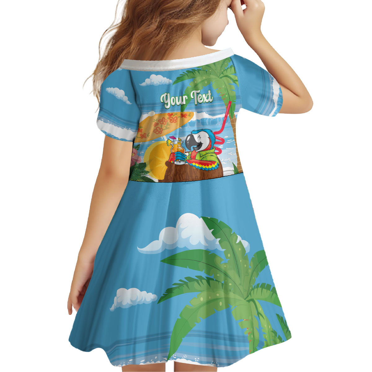 Chilling Parrot Hawaii Summer Christmas Personalized Kid Short Sleeve Dress It's 5 O'Clock Somewhere Beachy Vibes