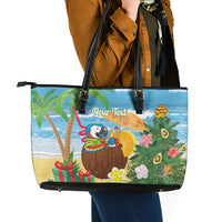 Chilling Parrot Hawaii Summer Christmas Personalized Leather Tote Bag It's 5 O'Clock Somewhere Beachy Vibes