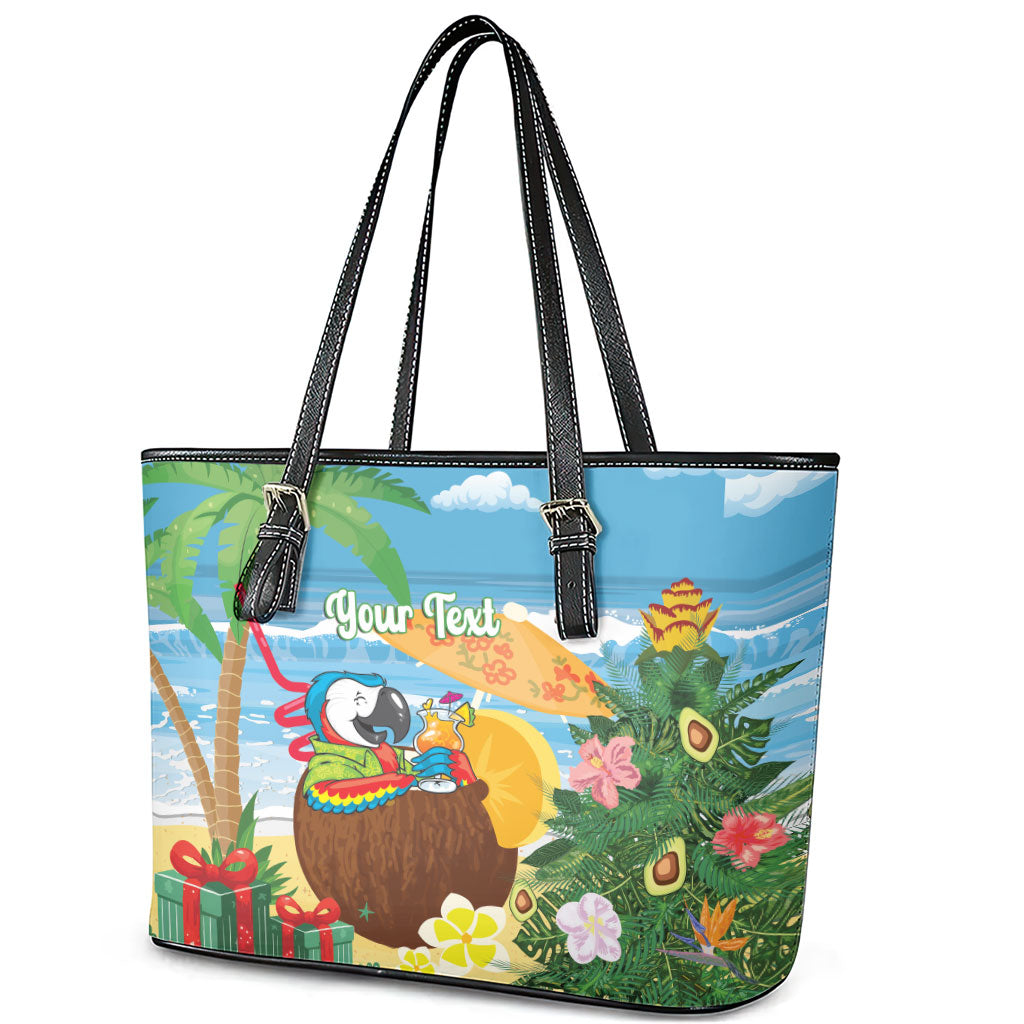 Chilling Parrot Hawaii Summer Christmas Personalized Leather Tote Bag It's 5 O'Clock Somewhere Beachy Vibes