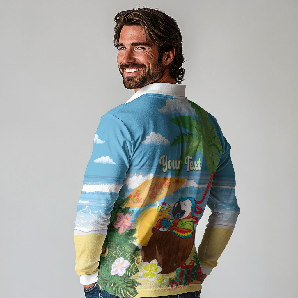 Chilling Parrot Hawaii Summer Christmas Personalized Long Sleeve Polo Shirt It's 5 O'Clock Somewhere Beachy Vibes