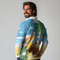 Chilling Parrot Hawaii Summer Christmas Personalized Long Sleeve Polo Shirt It's 5 O'Clock Somewhere Beachy Vibes